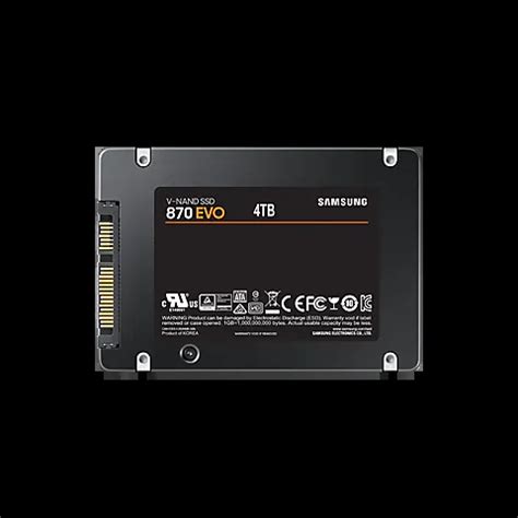 Samsung MZ-77E4T0BW 870 EVO 4 TB SATA SSD, Read Speed up to 560 MB/s, 
Write Speed up to 530 MB/s, Random Read Max 98000 IOPS, MKX Controller, 
2400 TBW, 4GB LPDDR 4, V-Nand